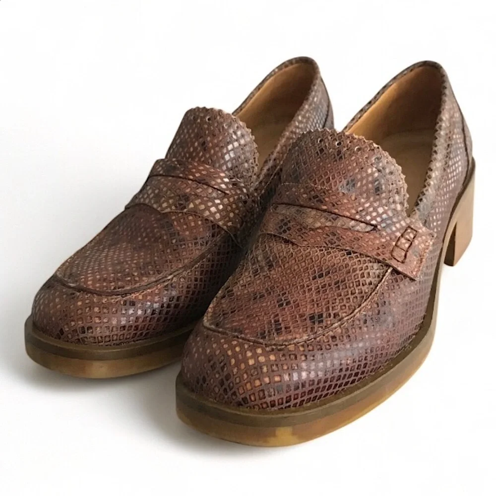 PF16 Paola Ferri Leather Chunky Block Heel Snakeskin Python Loafers EU 40 / US 9 - Picture 4 of 16